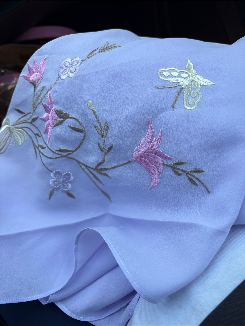 Source Unknown Lavender Floral Embroidered Scarf with Pastel Accents
